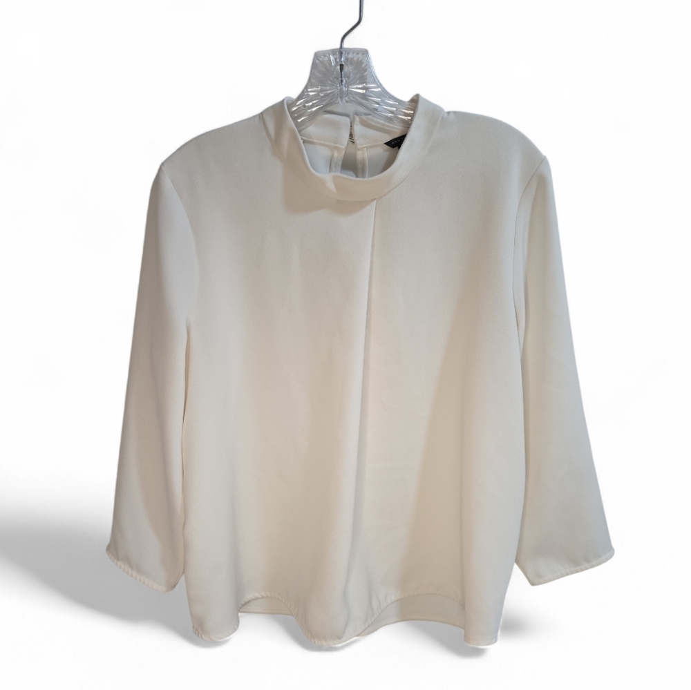 Ann Taylor Elegant Cream Mock Neck 3/4 Wide Sleeve Blouse Women's PL Business